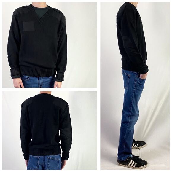Vintage Commando Tactical Black Pullover Patched Military Sweater Sz Large - Picture 2 of 9